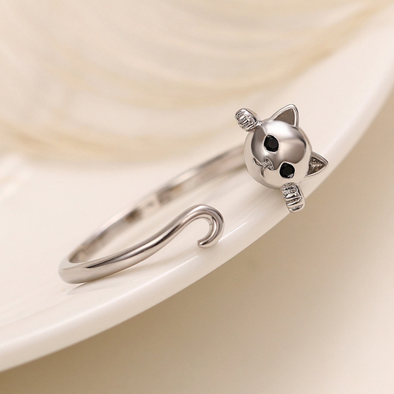 Cute Cat Shaped Zirconia Eye Copper Plated Ring